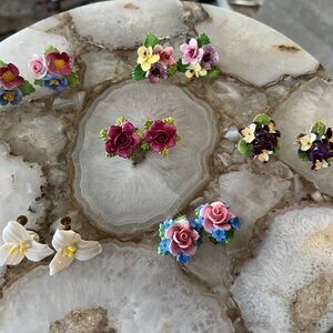 Floral porcelin Stud Earrings Set